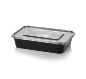 Black Rectangular Microwave Container with Clear Lid, 500ml, 50 pcs