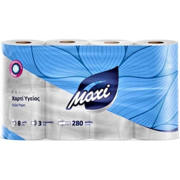 PREMIUM AROMA Χαρτί Υγείας – 8 ρολά Εξαιρετικά απαλό, extra απορροφητικό, πολύ μακρύ ρολό υγείας με ευχάριστο άρωμα aloe vera, λευκό γκοφρέ, 100% υδατοδιαλυτό. Ύψος 9,8cm, μικτό βάρος 150 g, καθαρό βάρος 142 g, μήκοςρολού 30.8m, αριθμός φύλλων ρολού 280 τριπλά.